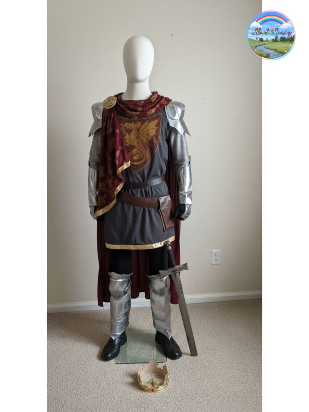 Medieval King Arthur Costume Set Tunic Cape Crown
